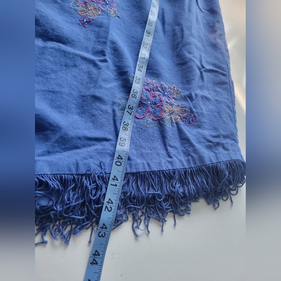 Nicole Studio Linen Blend Beaded Fringe Hem Dress Blue Size 10 - Picture 5 of 7